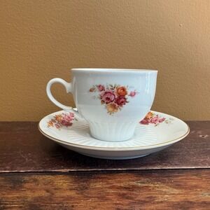 Mitterteich Bavaria Floral‎ Tea Cup and Saucer Set Gold Trim Vintage